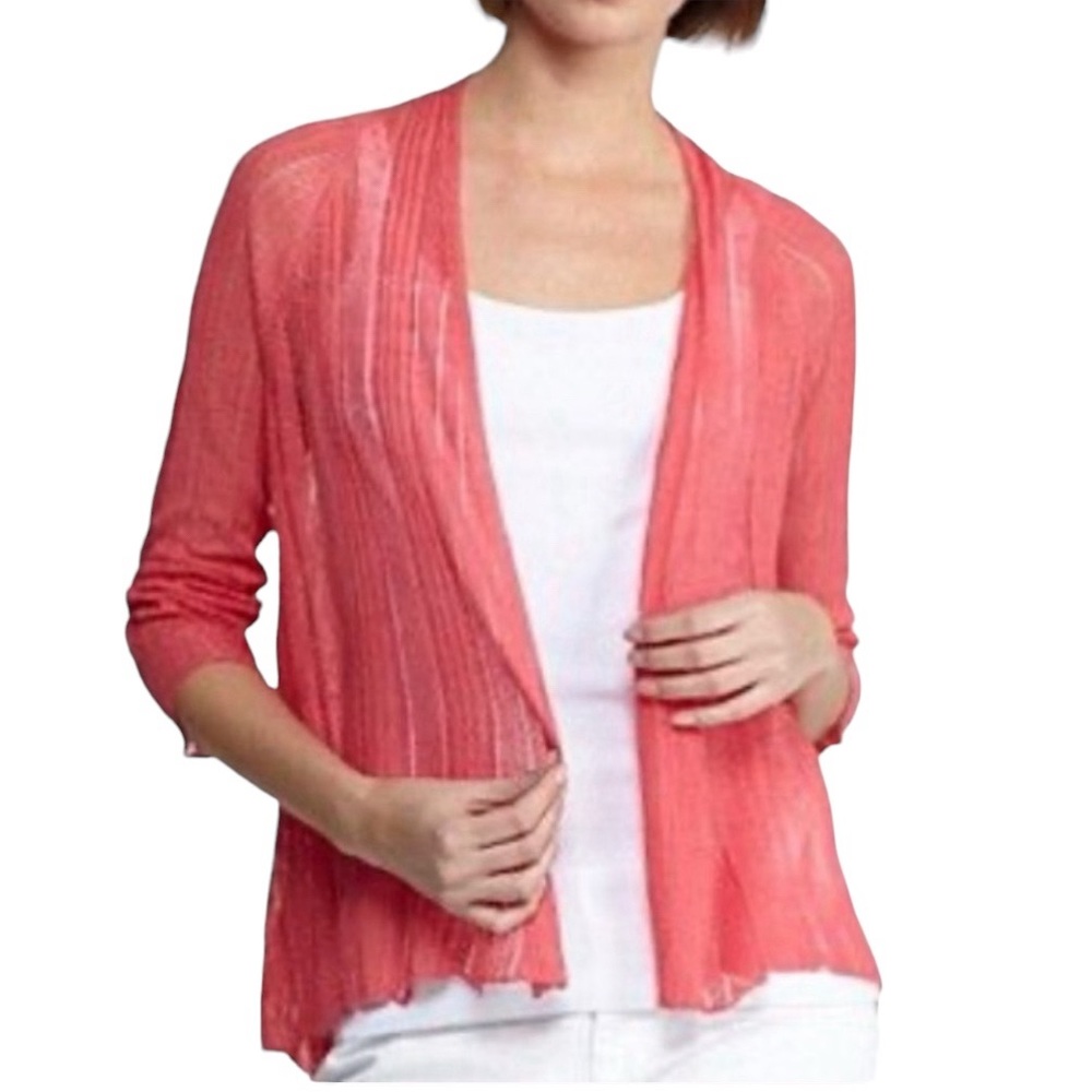 EUC Eileen Fisher Melon Pink Open Stitch Light Airy Knit Summer Cardigan